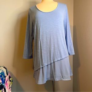 Company Ellen Tracy Large Periwinkle 3/4 Sleeve Keyhole Back Tie Tunic Top